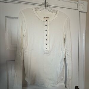We The Free Cream Ribbed Henley with Dark Buttons